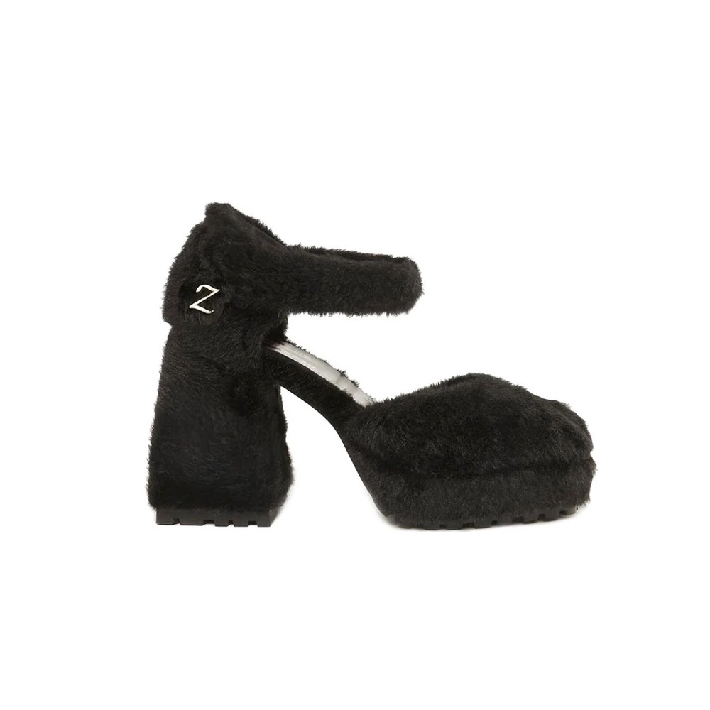 Zemeta Faux Fur Fluffy Block Heels (US7)